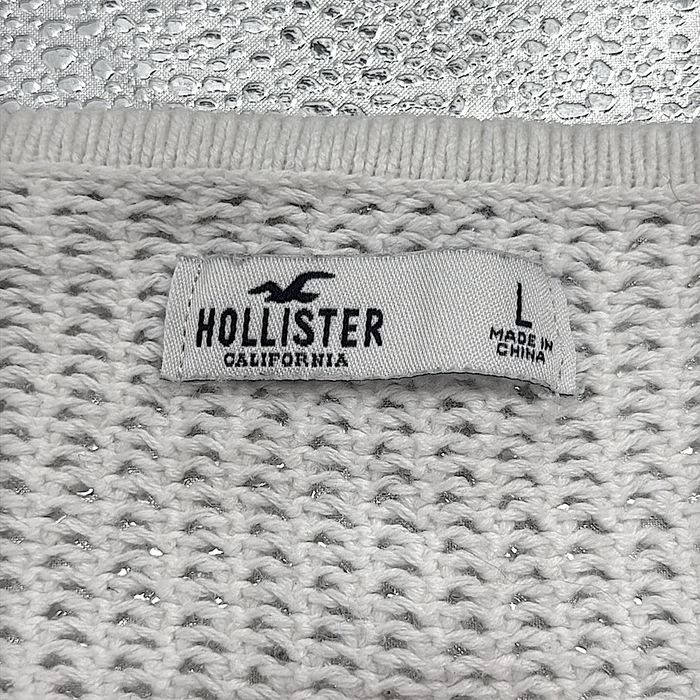 Hollister White Sheer Bell Sleeve Net Open Loose Knit Square Neck Blouse, L